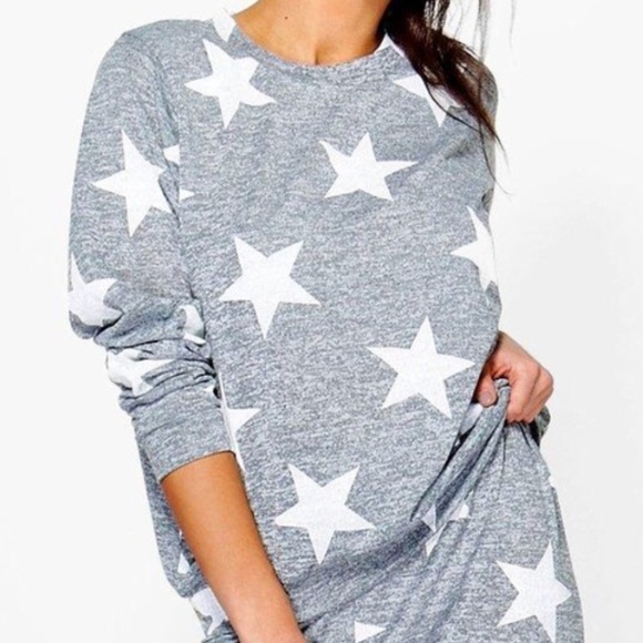 Boohoo Sweaters - Grey Star Print Crewneck Sweater